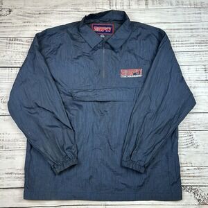 VTG ESPN Magazine 1/4 Zip Pullover Kangaroo Pouch Packable Blue L Windbreaker